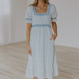 Roolee Blue Floral Midi Dress